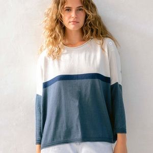 MERSEA Cropped Colorblock Oversized Crew Neck Sweater Cream Blue One Size